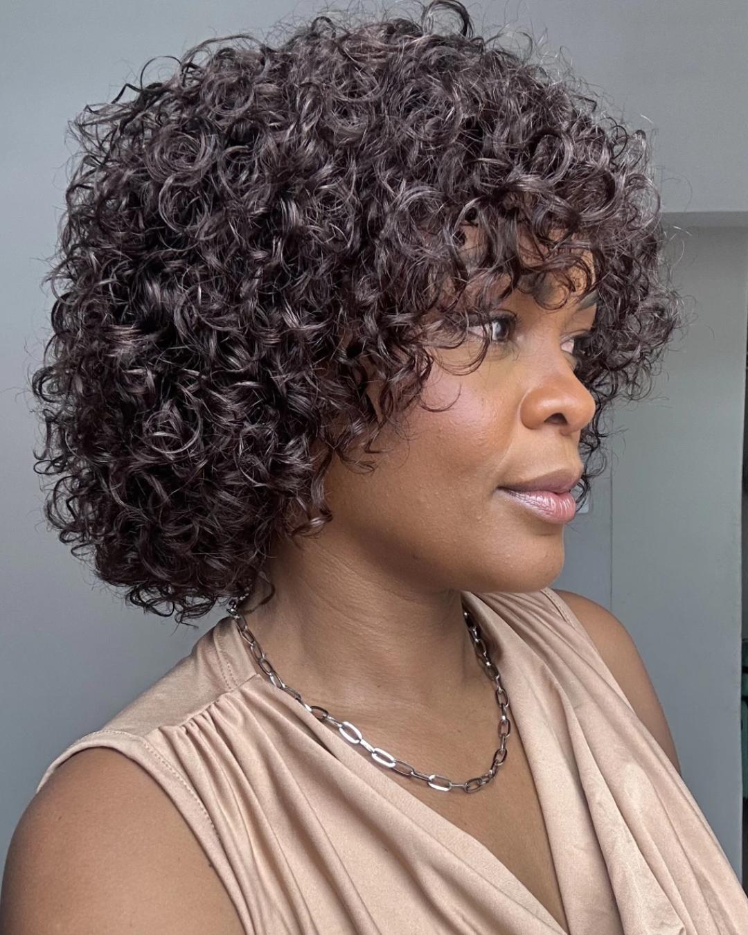 Put on & Go Brown Pixie Cut Curly Bob Wig 100% Human Hair
