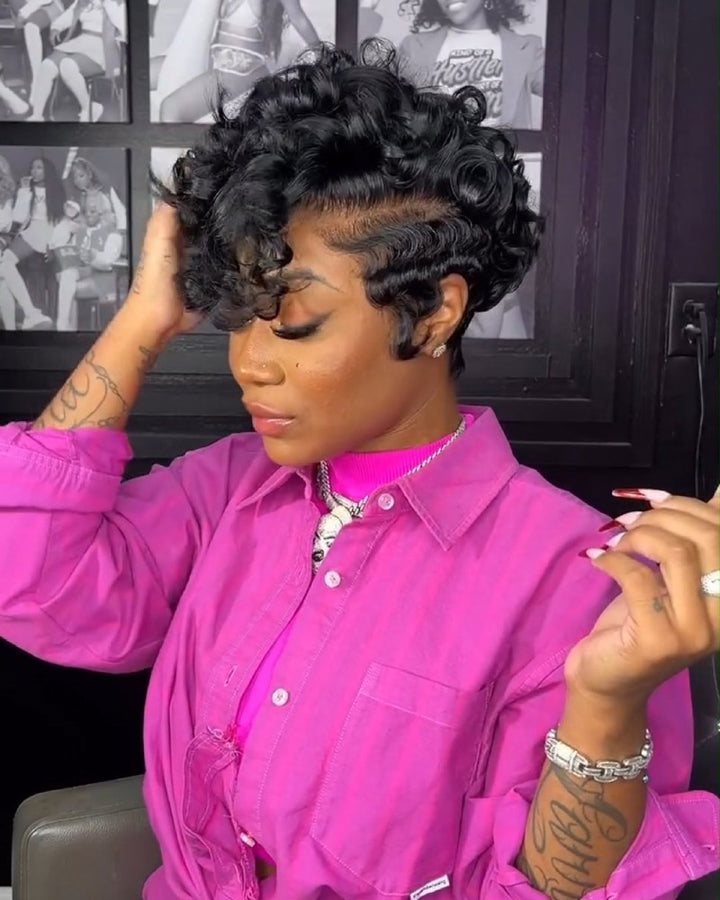 Full Lace Curly Finger Wave Short Glueless Wig