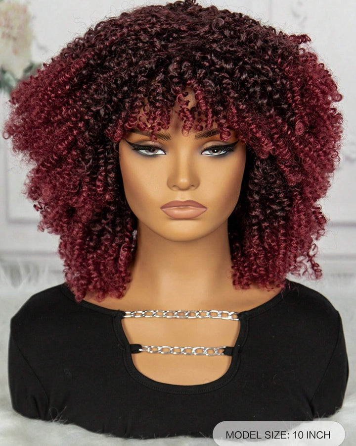 Cherry Colored Afro Curly Bangs Wig