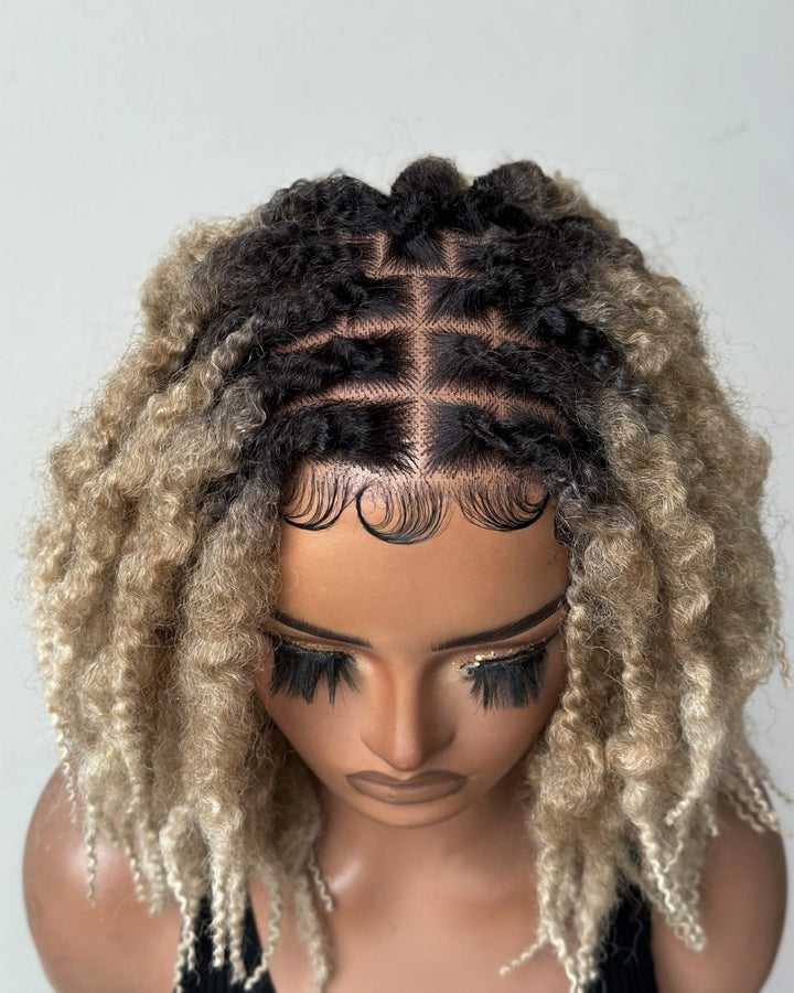 Ombre Blonde HD Full Lace Middle Part Boho Locs Wig with Baby Hairs
