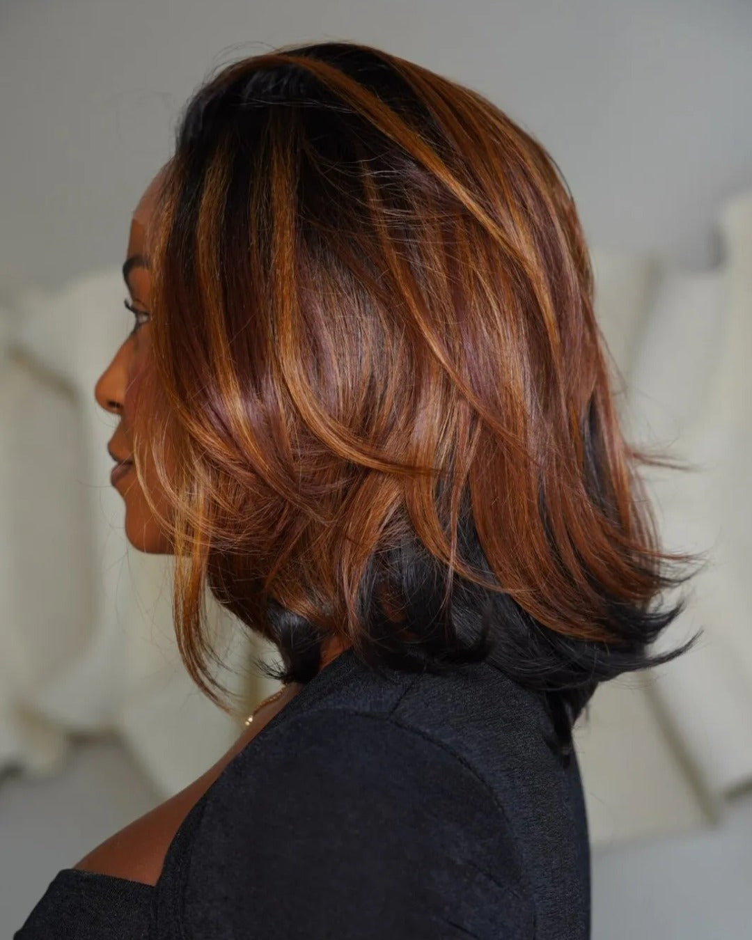 Dark Copper and Blonde Highlighted Layered Lace Front Wig