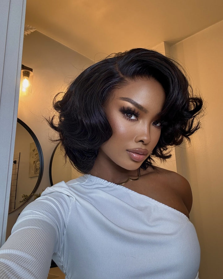 Gorgeous Layered Fluffy Wave Bob 5x5 Lace Closure Wig