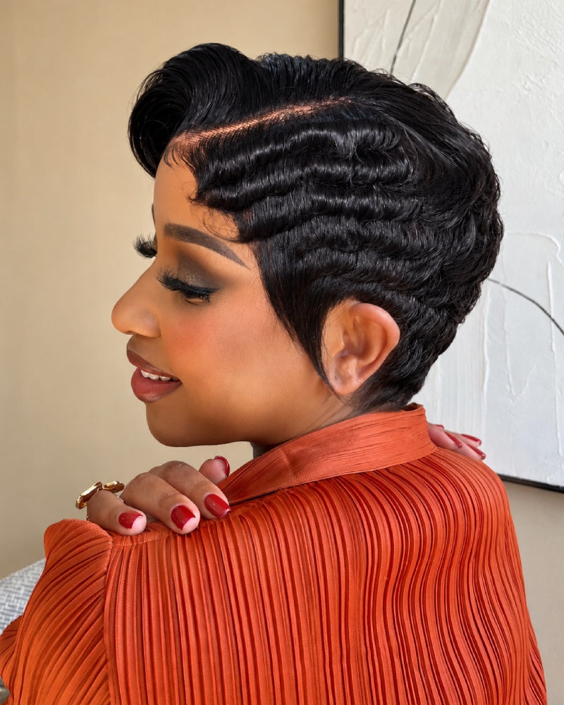 Gala Glam Sculpted Curl Pixie 13x6 Lace Wig with Finger Waves