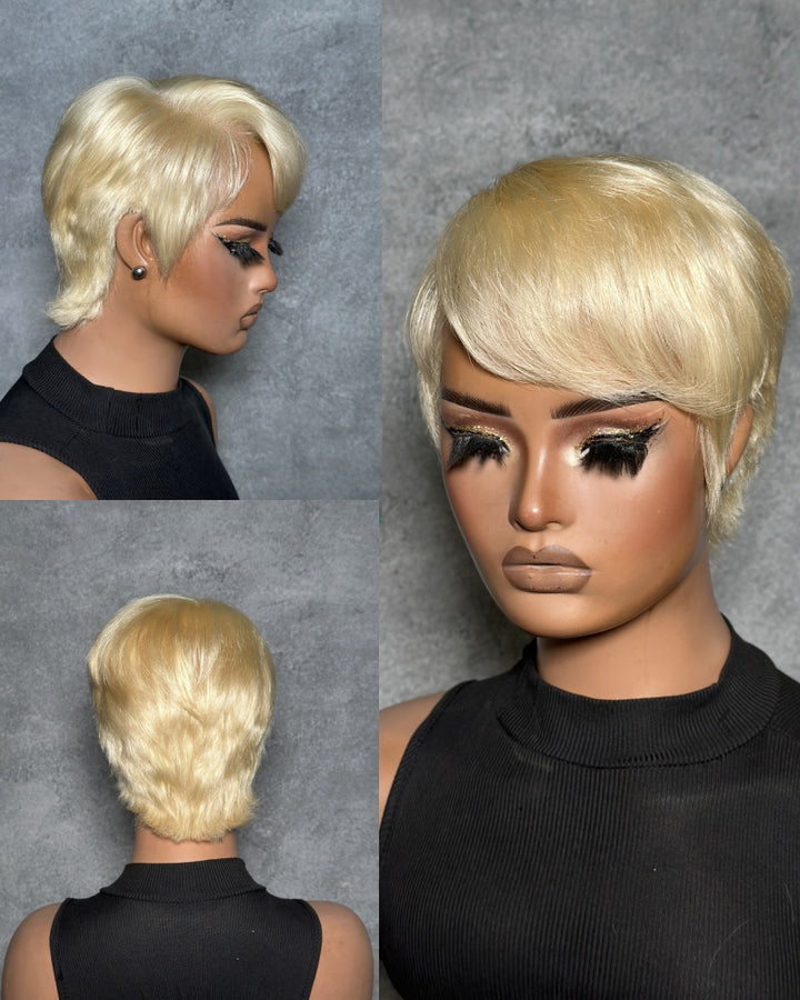 Graceful 613 Blonde Layered Pixie 13x6 Lace Wig with Side Swept Bangs