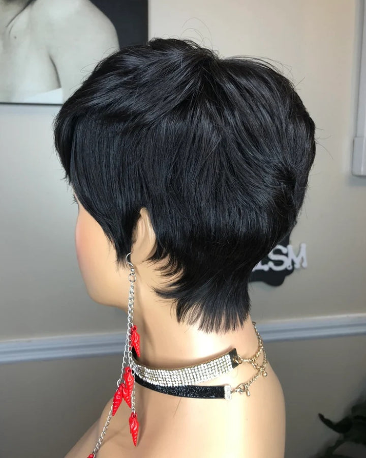 Long Layered Side Bangs Pixie Cut Human Hair Wig