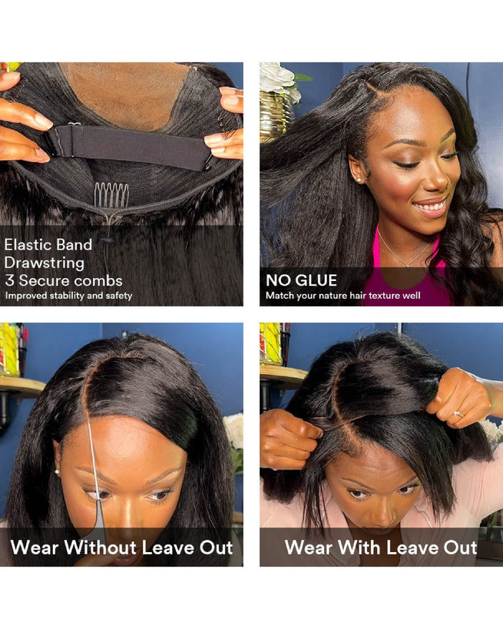 Natural Kinky Straight Glueless Lace Closure Half Wig