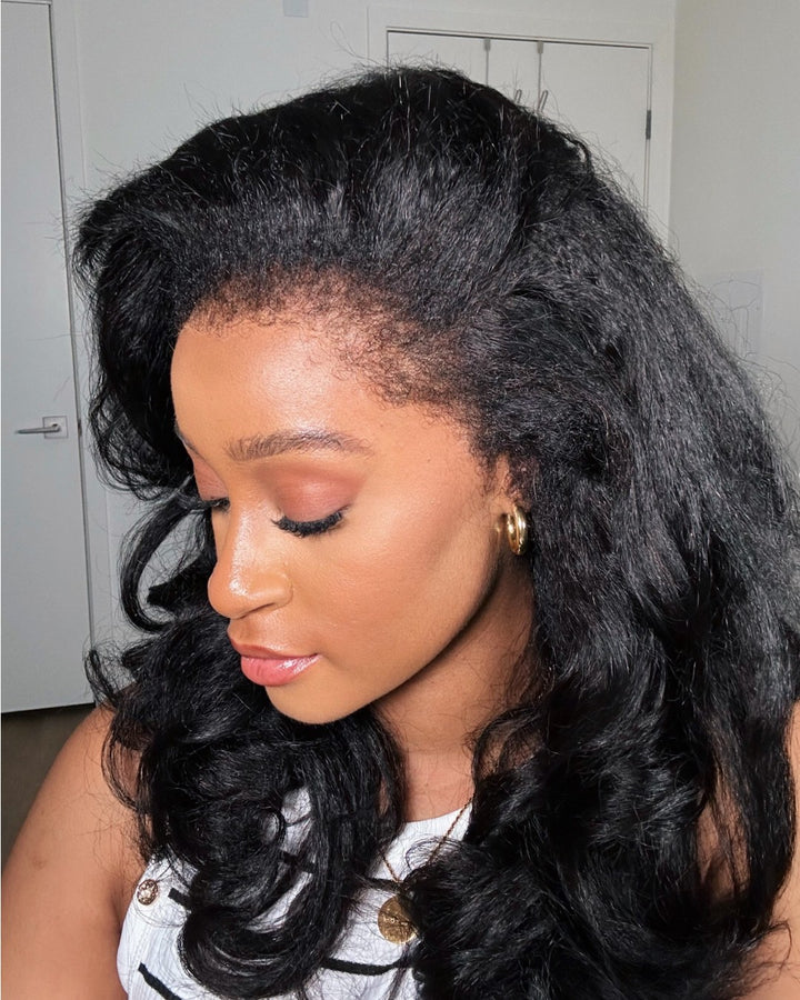 Side Part Wavy With Kinky Edges 13x4 Lace Front Wig