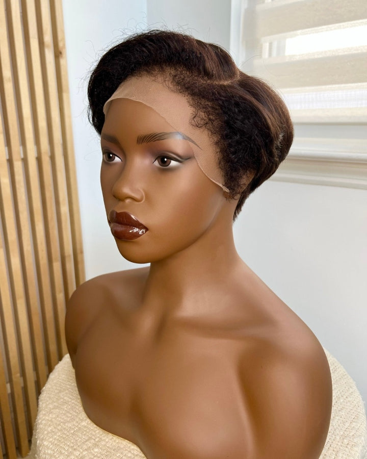 Kinky Edges Short Pixie Cut Layered 13x4 Lace Frontal  Wig