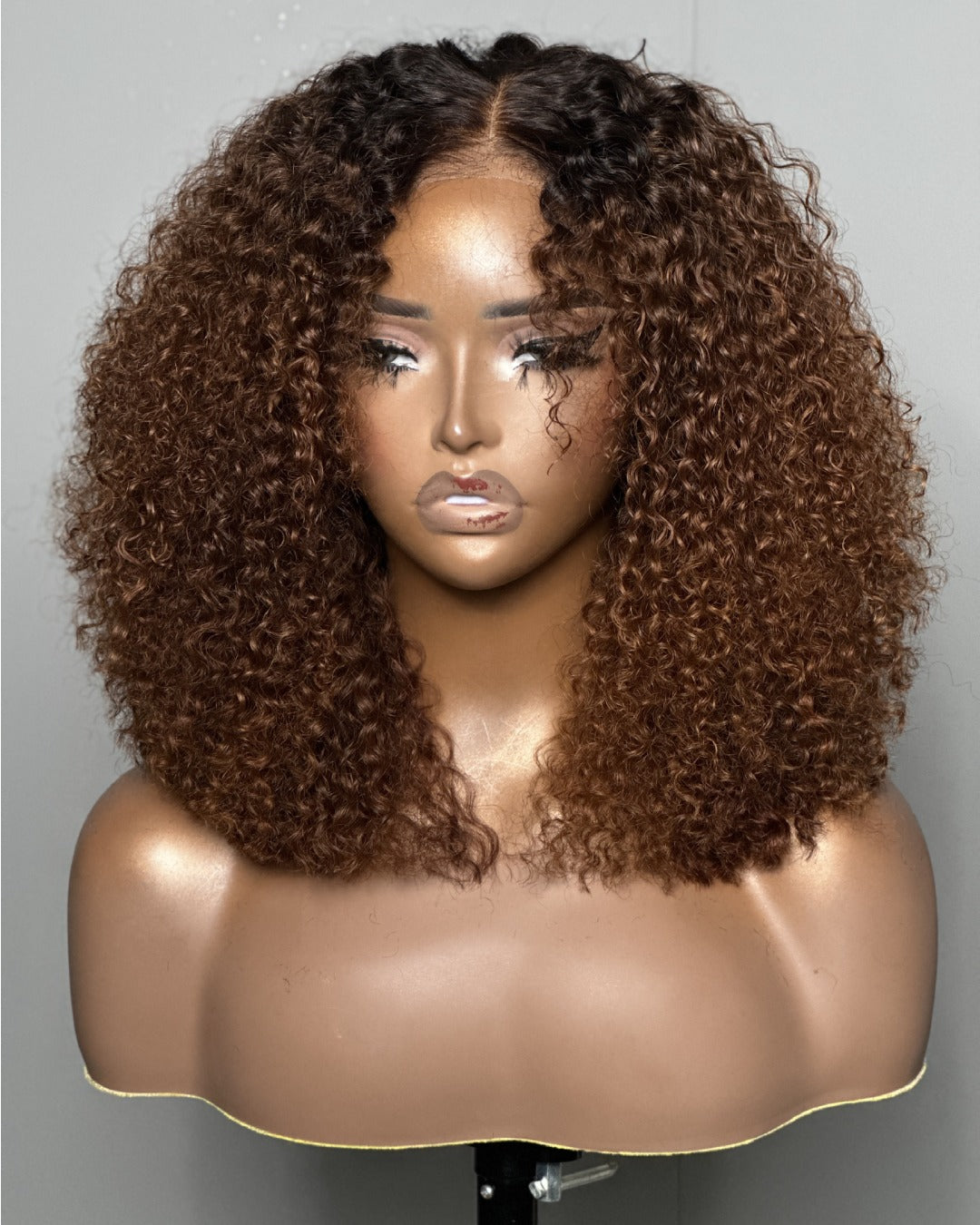 Fluffy Ombre Brown Jerry Curly 5x5 Lace Closure Wig