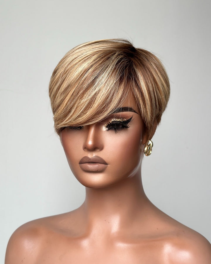 Short Pixie Cut Glueless Human Hair Long Bangs Wig