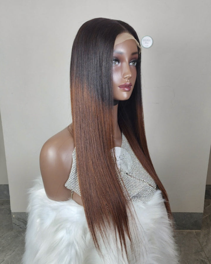 Straight Hair Ombre Brown 5x5 Lace Closure Wig