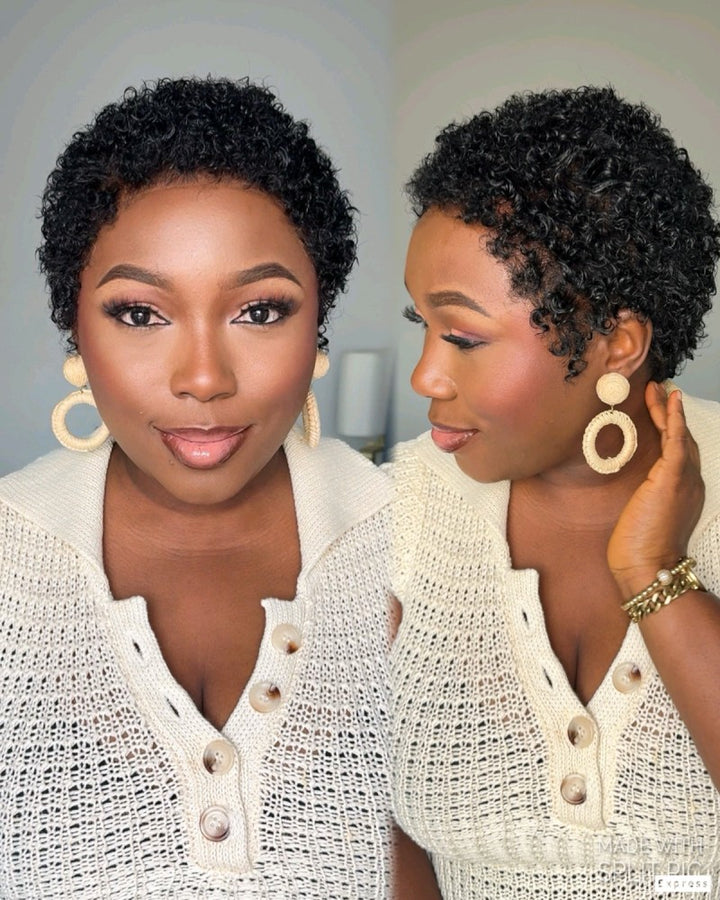 Black Mini Curly Coco Pixie Lace Front Wig