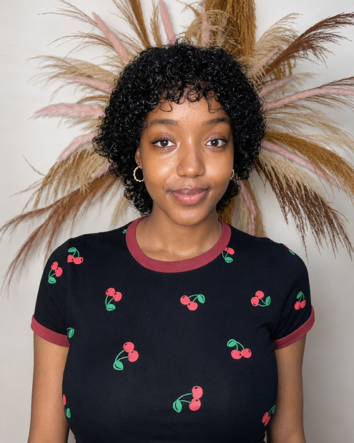 Wash & Go Wet Look 5x5 Lace Short Curly Wig with Bangs