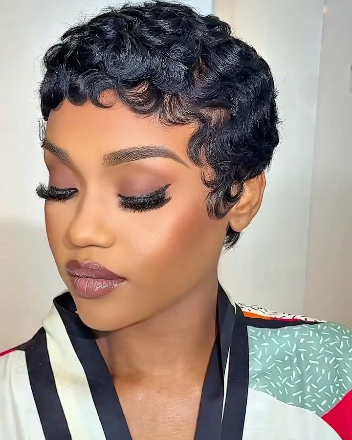 Natural Realistic Short Pixie Cut Curly Full Lace Wig