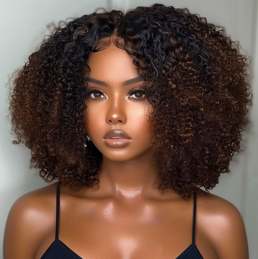 Wear & Go Ombre Brown Jerry Curly Bob 5x5 Pre-cut Lace Closure Wig