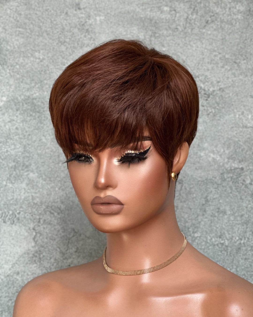 Put On & Go Brown Layered Pixie Cut Human Hair Wig With Bangs