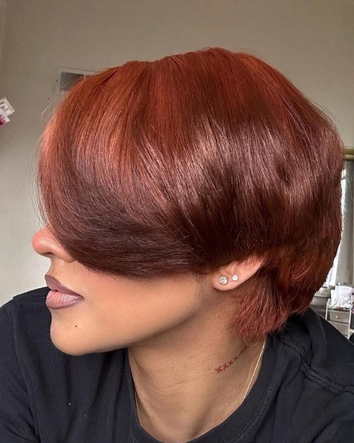 Copper Color Pixie Cut Side Long Bangs Lace Front Wig