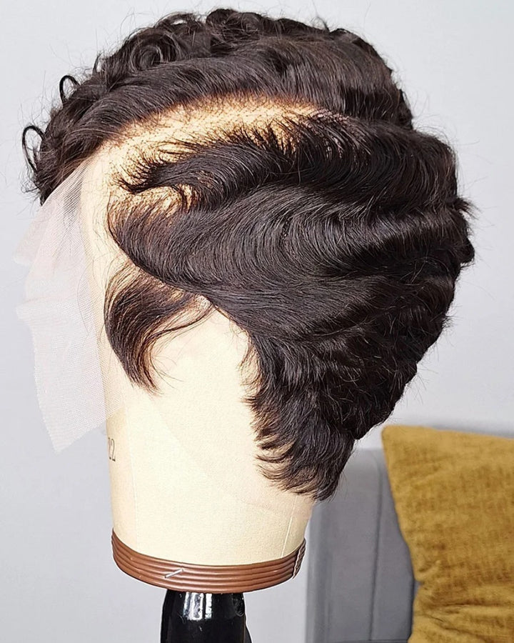 Side Bang Wave Curls Full Lace Short Pixie Cut Wig