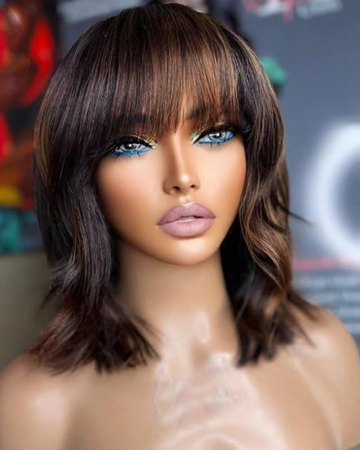 Straight Highlight Brown Bob Wig With Bangs