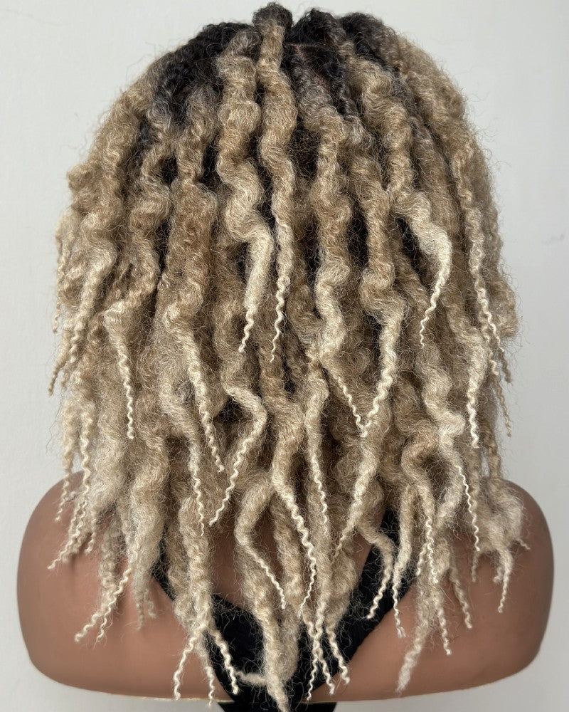 Ombre Blonde HD Full Lace Middle Part Boho Locs Wig with Baby Hairs
