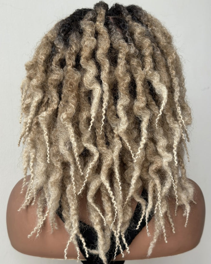 Ombre Blonde HD Full Lace Middle Part Boho Locs Wig with Baby Hairs