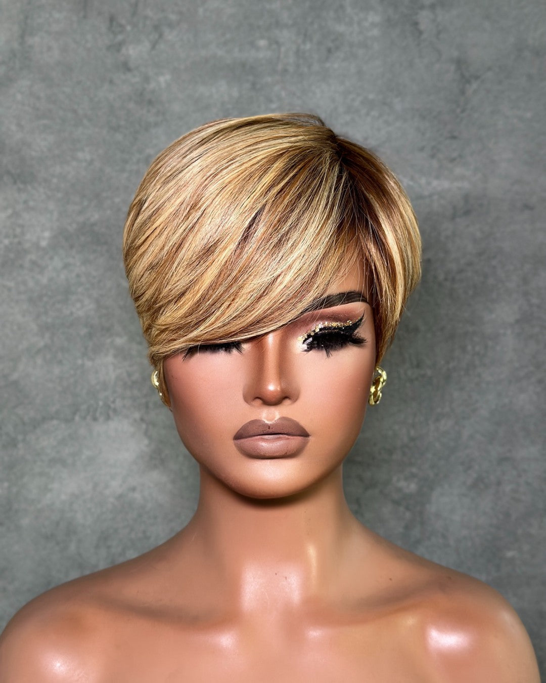 Short Pixie Cut Glueless Human Hair Long Bangs Wig