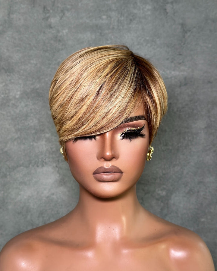 Short Pixie Cut Glueless Human Hair Long Bangs Wig