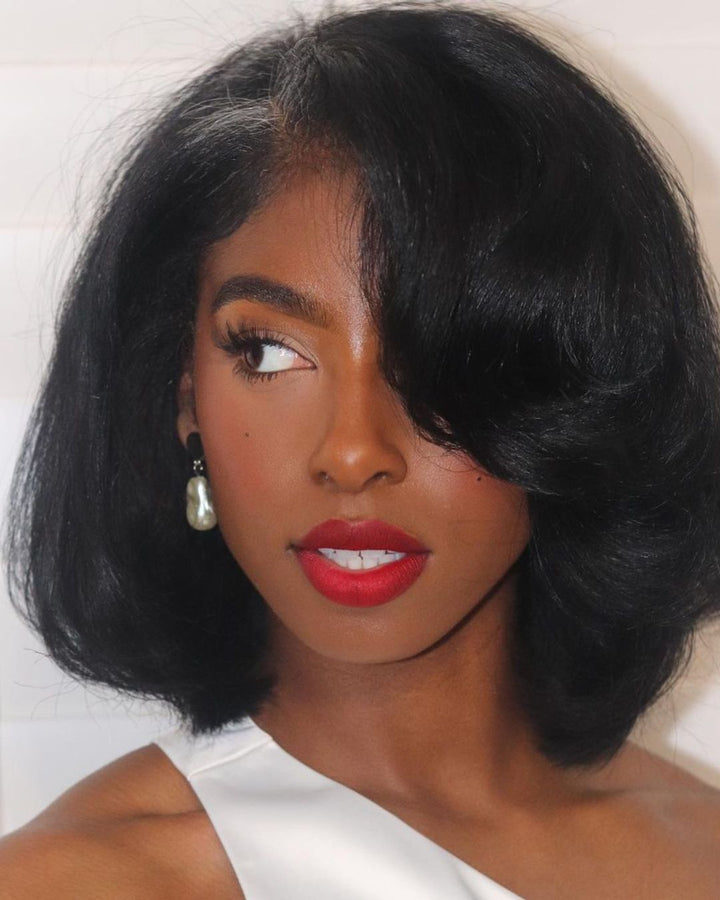 13x4 Lace Frontal Short Natural Wavy Layered Bob Wig