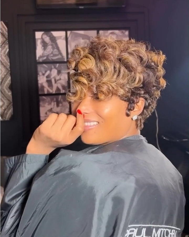 Full Lace Curly Finger Wave Short Glueless Wig