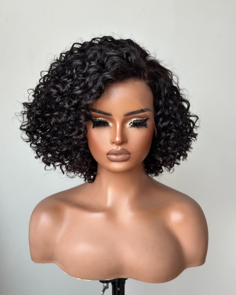 Short Curly Bob Human Hair 13 x 4 Front Lace Wig