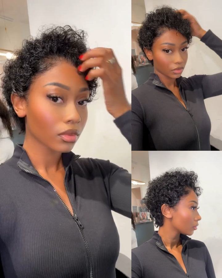 Trendy Short Pixie Cut Curly Lace Front Wig
