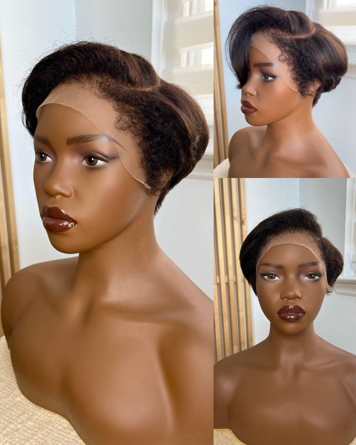 Kinky Edges Short Pixie Cut Layered 13x4 Lace Frontal  Wig