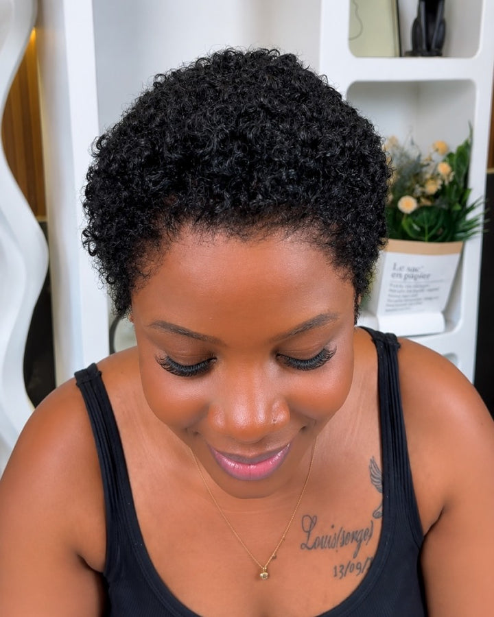 All-Day Comfort Black & Brown Short Curly Pixie 13×4 Lace Front Wig With Drawstring