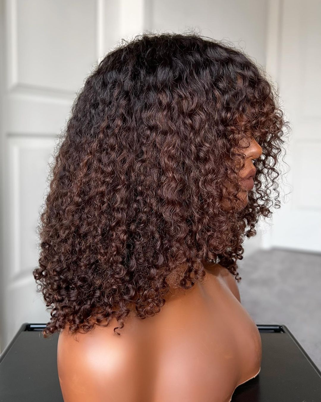 Coffee Brown Bangs Curly 5x5 Lace Closure Wig