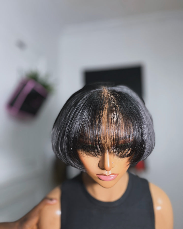 Short Hair Pixie Cut 5x5 Lace Closure Bang Wig