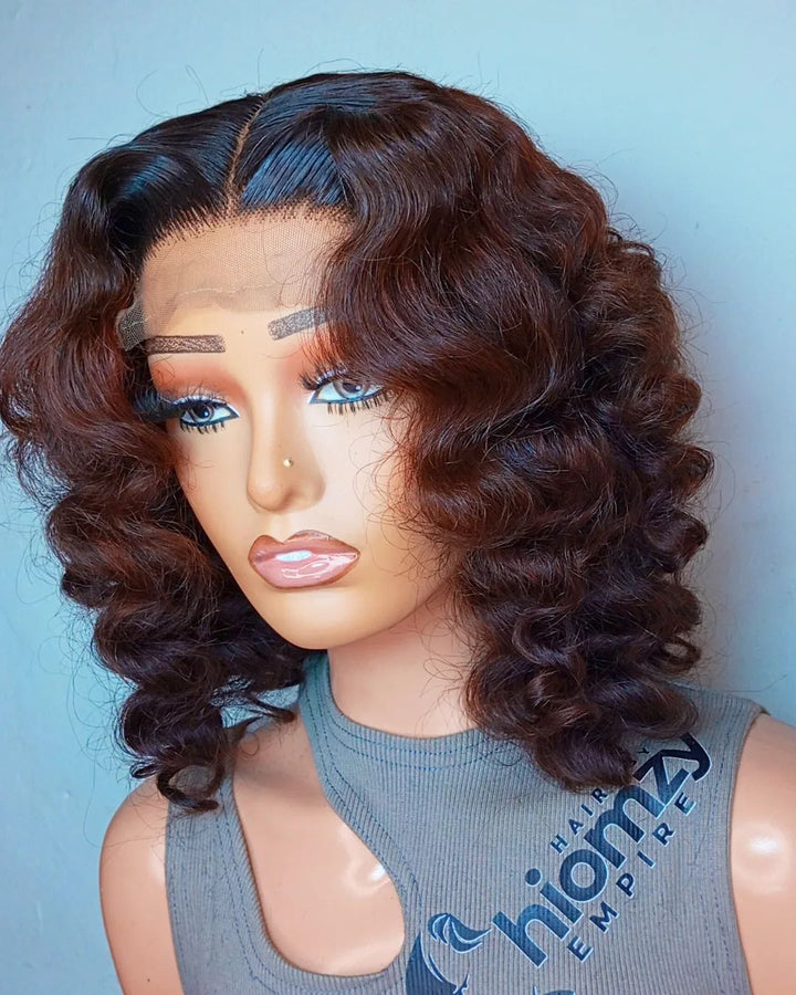 Chocolate Brown Highlight Deep Wave 5x5 Lace Closure Wig