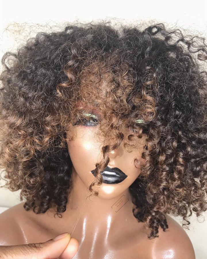 Glueless Black And Brown Ombre Curly Wig