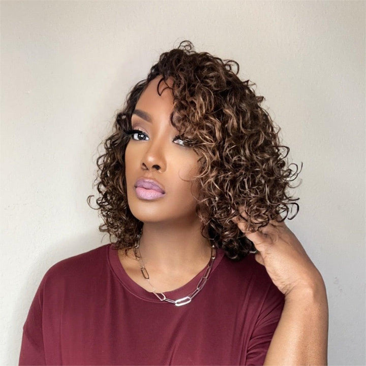 5x5 Lace Closure Brown Highlight Curly Wig