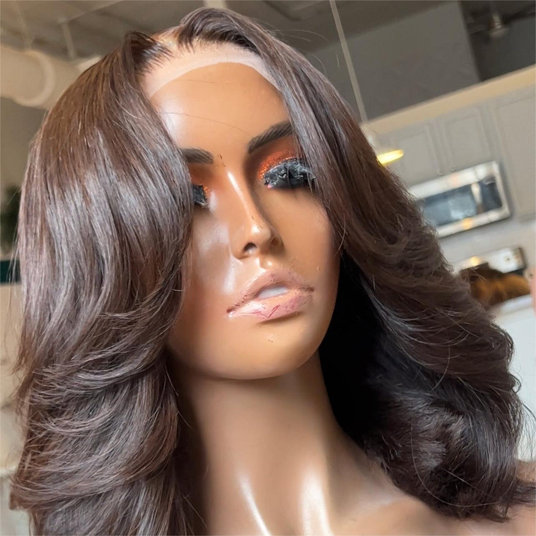 Light Brown Layered Wavy 5x5 Lace Closure Wig