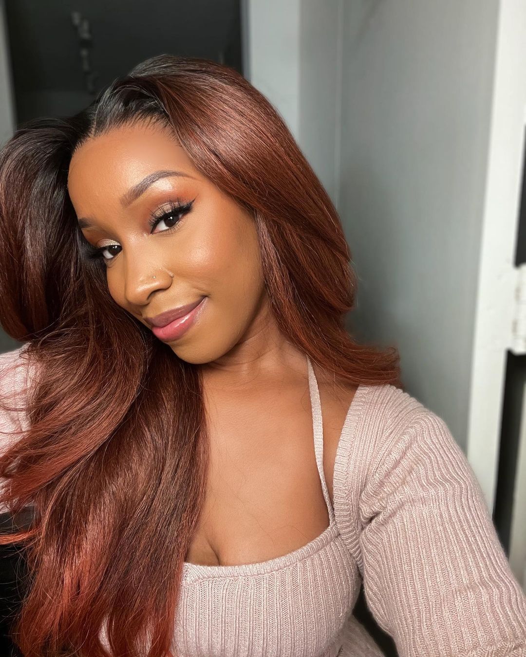 Kinky Straight Brown Ombré Lace Frontal Wig