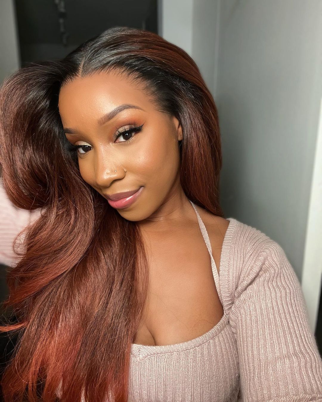 Kinky Straight Brown Ombré Lace Frontal Wig