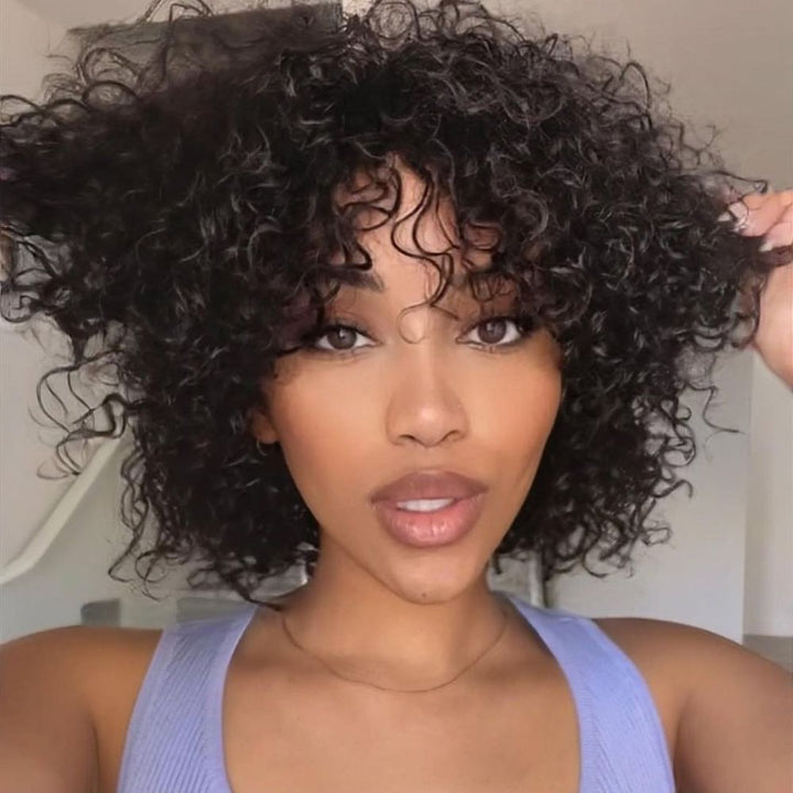 Wear & Go Short Curly Bob Glueless Wig With Bangs