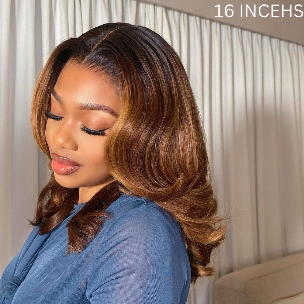 Ombre Light Brown Layered Cut Wavy 5x5 Lace Closure Wig