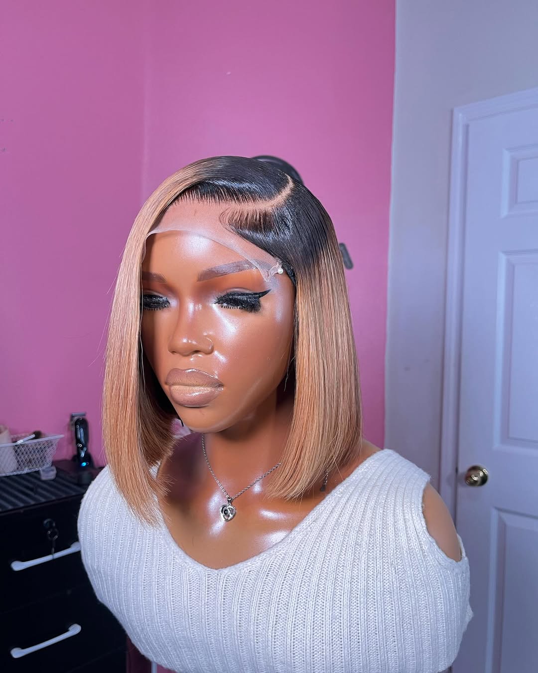 Golden Blonde With Black Hair Roots 5x5 Lace Closure Wig