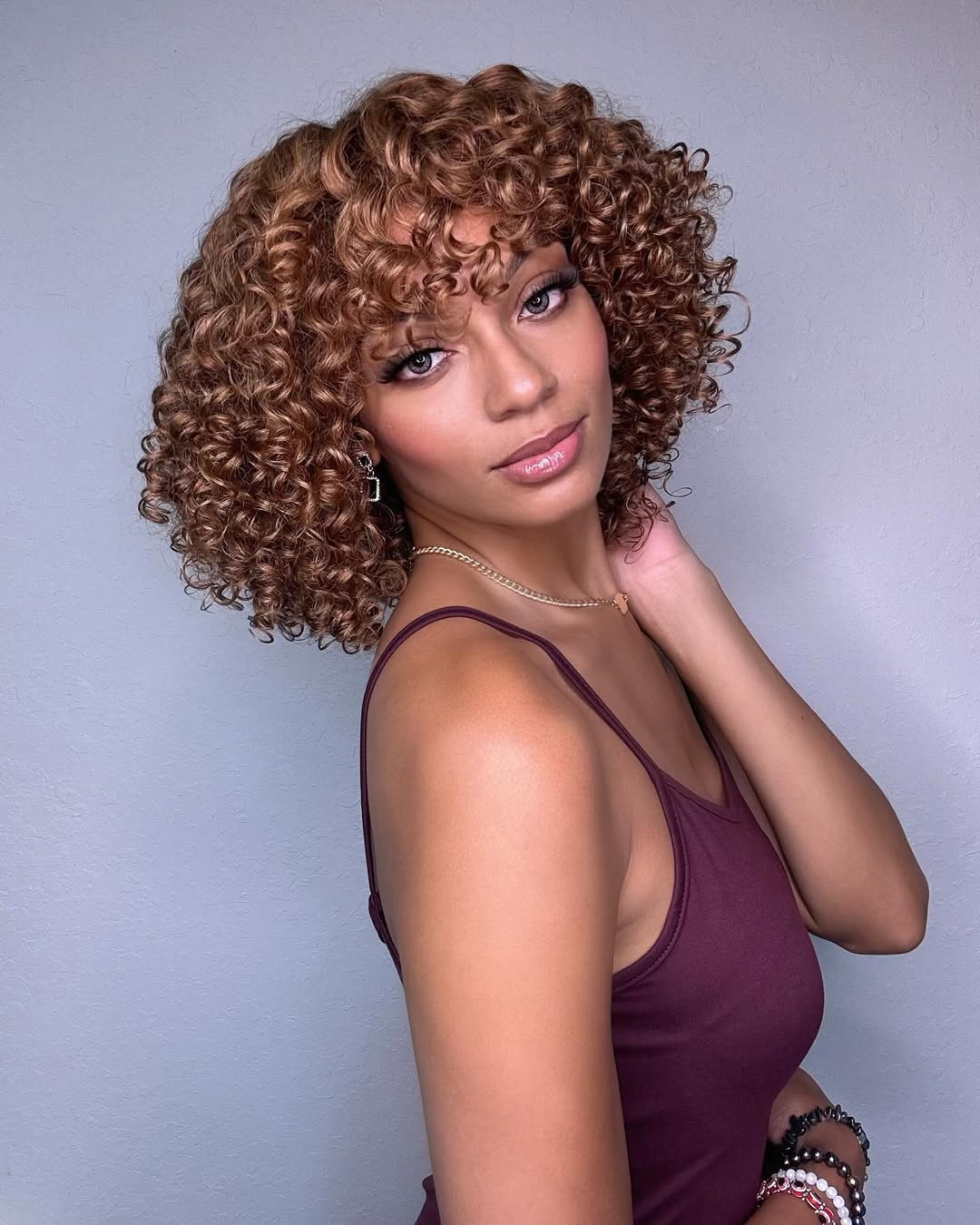 Golden Blonde Short Cut Water Wave Glueless Bangs Curly Wig