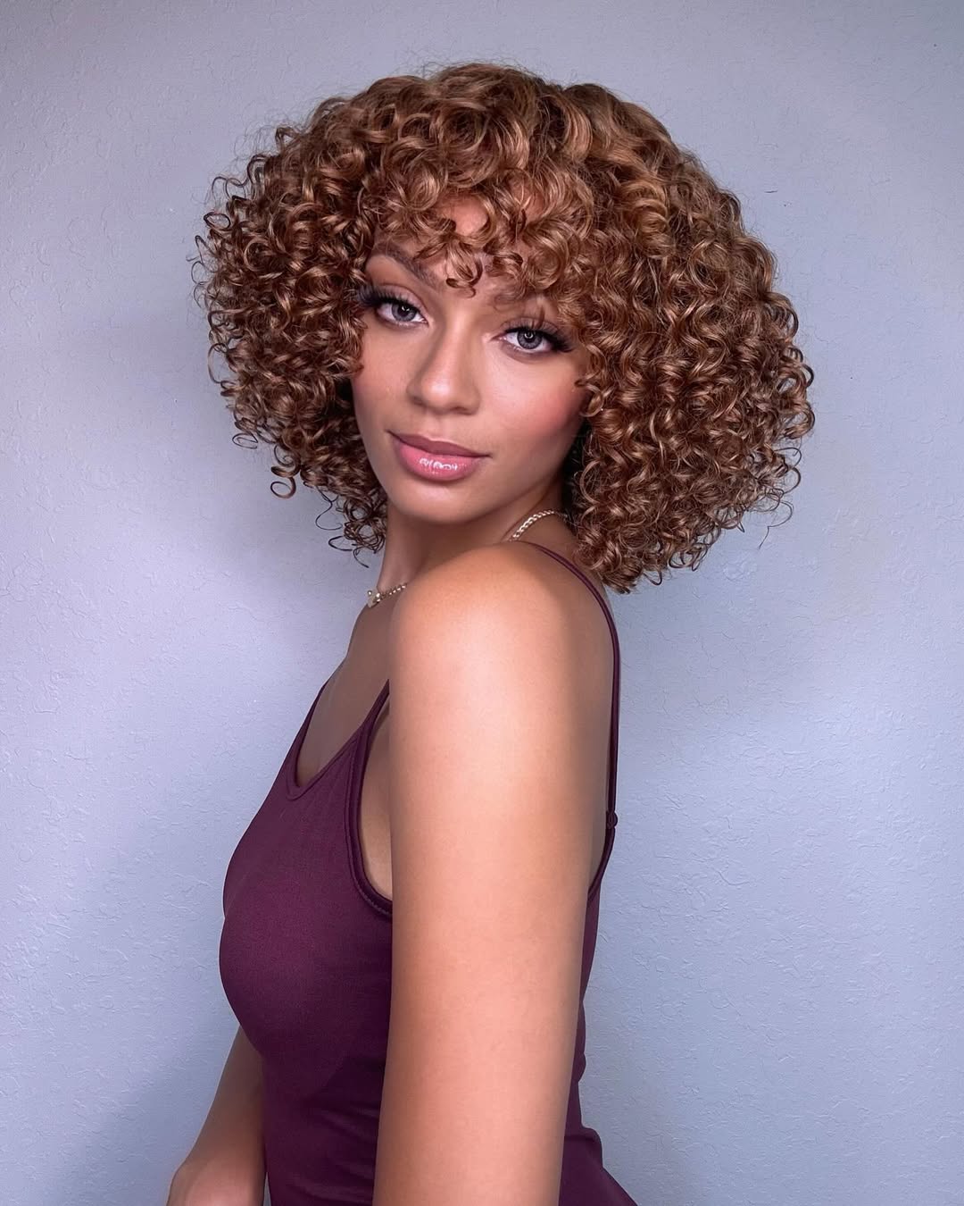 Golden Blonde Short Cut Water Wave Glueless Bangs Curly Wig