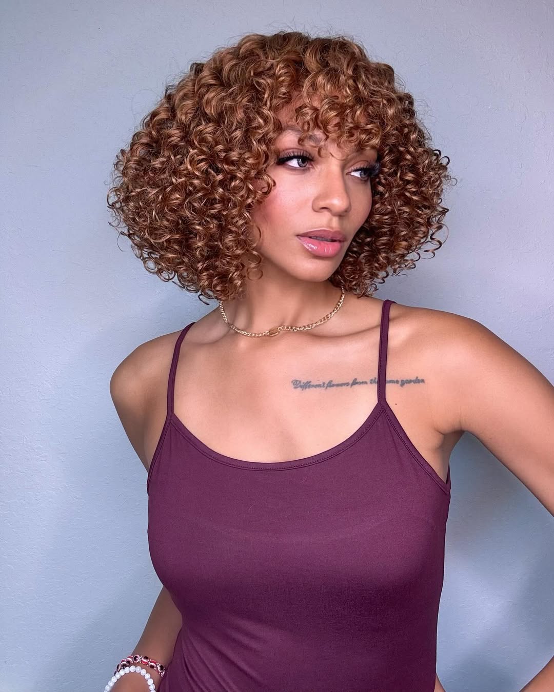 Golden Blonde Short Cut Water Wave Glueless Bangs Curly Wig