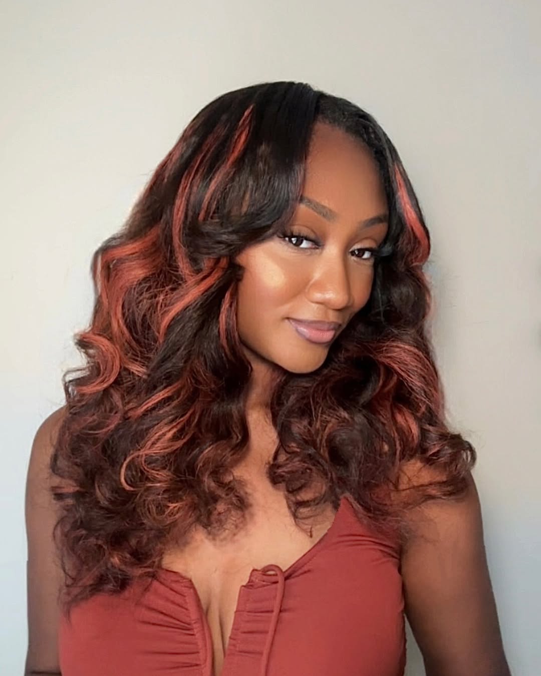 Auburn Layered Wavy With Bangs 5x5 Lace Closure Wig