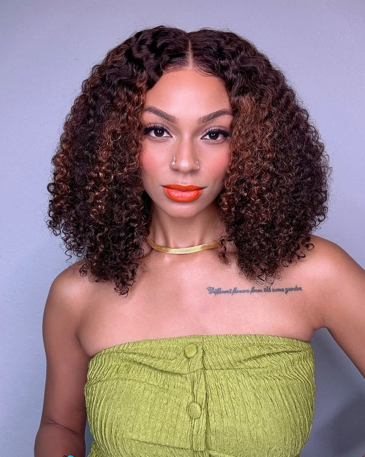 Glueless Black And Brown Ombre Curly Wig