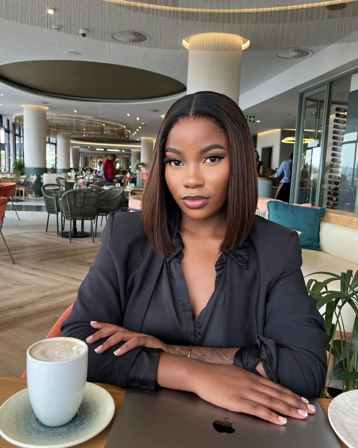 Chocolate Brown Glueless & Ready to Wear Sleek Bob Pre-cut Lace Closure Wig